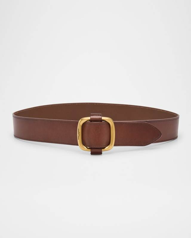 Smooth Leather Belt With Oval Buckle